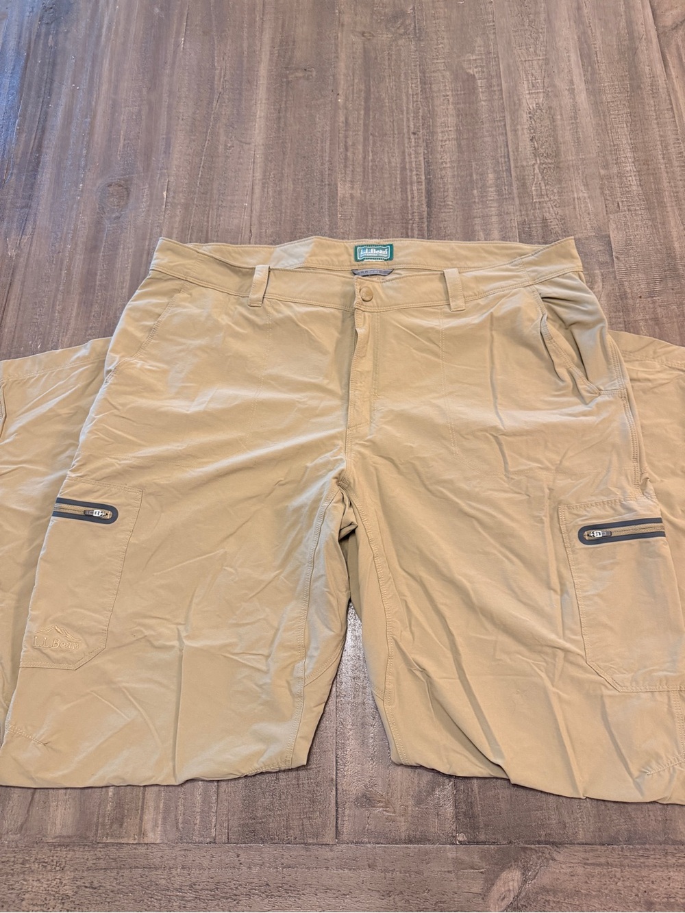 LL Bean Cresta Hiking Pants Cargo Zip Pockets Beige Khaki Mens 40x32